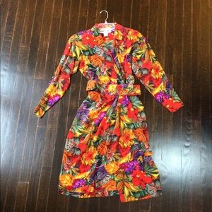 Vintage 100% Pure Silk Floral Wrap Dress w/ Belt